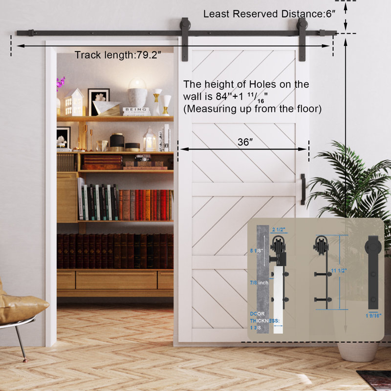 HOZONE Paneled Solid Manufactured Wood Barn Door with Installation